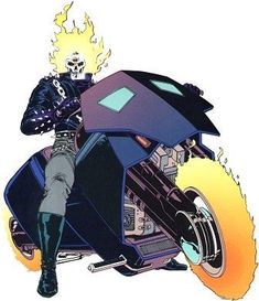 a drawing of a person on a motorcycle with flames coming out of the back tire