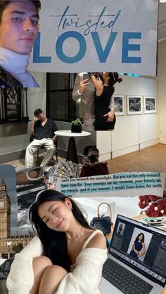 a collage of photos with people in the background and text that reads twisted love