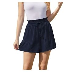 Asklazy Wide leg shorts, high waisted flowy shorts, adjustable tie Knot ruffle shorts, Elastic waist shorts, with pockets, ruffle shorts.Beach shorts for women summer Size: L.  Color: Blue.  Gender: female.  Age Group: adult. Wide Leg Shorts, Bottom Workout, Shorts High Waisted, Flowy Shorts, Plus Size Activewear, Elastic Waist Shorts, Ruffle Shorts, Tie Knots, Beach Shorts