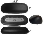 three different types of black plastic objects with measurements for each one, including the top and bottom