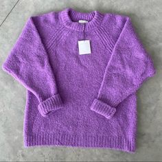 Sandro ~ Mohair Blend Oversize Sweater In Violet, Size 0, Brand New, Original Tags Paris Black And White, Peplum Sweater, Oversize Sweater, Cashmere Blend Sweater, Open Knit Sweater, Burgundy Sweater, Leather Sleeve, Wool Blend Sweater, Knit Set