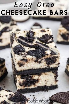 easy oreo cheesecake bars with oreo cookies on top