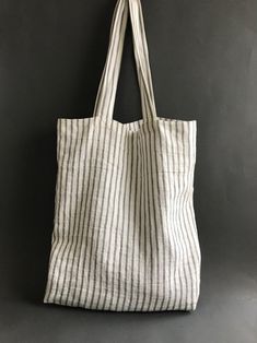 Casual Striped Cotton Bag, Daily Use Canvas Bag With Striped Lining, Cotton Tote Bag With Striped Lining, Striped Tote Bag For Shopping, Striped Rectangular Canvas Bag, Zero Waste Products, Linen Handbags