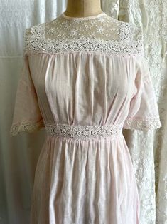 Antique Lace Yoke Cotton Pink Dress - Etsy