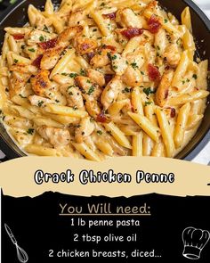 Tasty Recipes | Crack Chicken Penne | Facebook Mediterranean Dinner, Chicken Penne, Tot Casserole, Recipe Journal, Tater Tot Casserole, Chicken Food, Old Fashioned Recipes, Penne Pasta, Looks Yummy