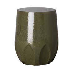 Calyx  Stool in Metallic Green 0544MG Green Side Tables, Plum Living Room, Planter Pedestal, Plum Living, Drum End Table, Boston Apartment, Ceramic Garden Stools, Stool Table, Outdoor Sofa Bed