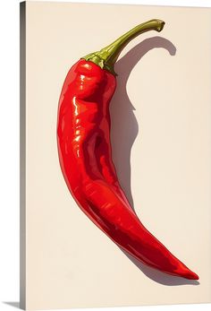 a red chili pepper on a white background with shadow from the top and bottom half