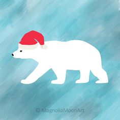 a white polar bear wearing a santa hat