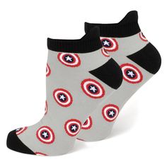 "I'm...Captain America." Paying homage to the First Avenger, this ankle sock gift set features three designs centering around Captain America's Shield. Whether you like navy, grey, or white, this set has a sock for you and is perfect for fans of Captain America. Our socks offer both comfort and breathability for all day wear thanks to the soft cotton blend. Officially licensed by Marvel. Black Ankle Socks, The First Avenger, First Avenger, Sock Gift, Prevent Blisters, Captain America Shield, Ankle Sock, Marvel Captain America, Man Thing Marvel