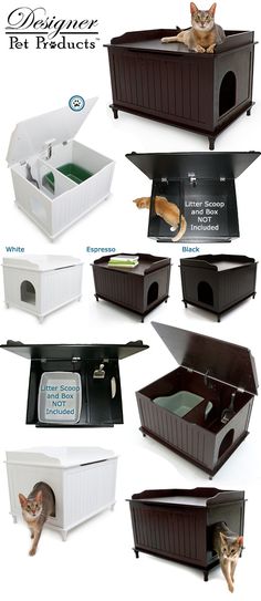 several different types of cat litter boxes with cats in them