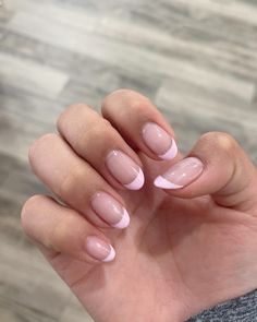 Light Pink Nail Tips French, Light Peach French Tip Nails, Pastel Pink French Tip Nails Short, Light Pink Nails French Tip Short, Shellac With Tips, Blush Pink Nails French Tip, Light Pink French Tips Short, Nails For 8th Grade Graduation, Short Light Pink French Tip Nails