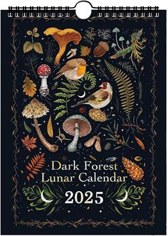 the dark forest lunar calendar is shown with mushrooms, leaves and other things on it