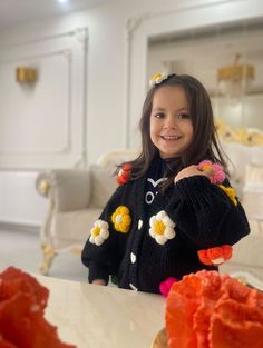 "Floral Black Baby Cardigan, Colorful Kids Sweaters,baby shower Gift, birthday party gifts , kids school clothing, halloween Chunky Sweaters Its a knit cardigan . Completely hand made. Yarn 30% wool 70% acrylic.We are knitting for 0-6 years old. IMPORTANT *Please don't forget to write your phone number for the shipping\" Our knit jacket has been carefully designed to accompany you on cool summer and spring evenings & in autumn and winter.Its completelly orijinal and modern. Shipping Time Since o Cardigan Colorful, Baby Jumpers, School Clothing, Pull Bebe, Chunky Sweaters, Baby Cardigan, Birthday Party Gift, Dec 30, Cool Summer