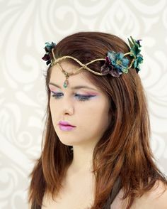 Elven Headdress, Elven Headpiece, Faun Costume, Crown Dark, Woodland Crown, Fairy Headpiece, Flower Costume, Diy Flower Crown