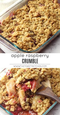 an image of apple raspberry crumble in a baking dish