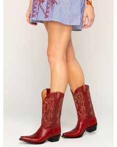 Shyanne Women's Red Leather Cowgirl Boots - Snip Toe, Red Red Cowgirl Boots, Shyanne Boots, Red Cowboy Boots, Womens Cowgirl Boots, Leather Cowgirl Boots, Fashionable Snow Boots, Leather Western Boots, Red Boots, Heel Caps