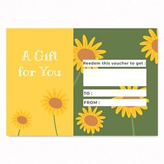 a gift for you card with sunflowers on the front and yellow back side