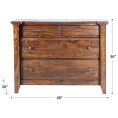 an image of a wooden dresser with measurements for the drawers and top drawer heights