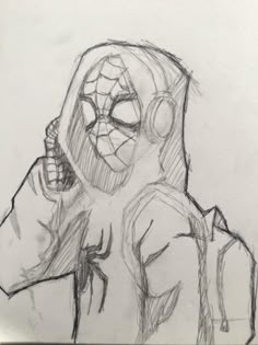 a pencil drawing of a person wearing a hoodie and holding a cell phone to their ear