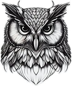 an owl's head with big eyes and large wings on white background art print