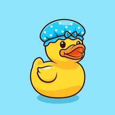 a rubber duck wearing a blue bandana and swimming goggles on its head, against a light blue background