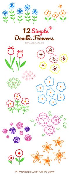 twelve simple doodle flowers for kids to draw