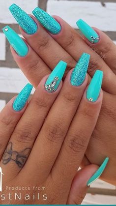 Love love love the color Turquoise Nail Designs, Bright Summer Nails Designs, Teal Nails, Turquoise Nails, Bright Summer Nails, Green Nail Polish, Green Nail, Glitter Party, Blue Nail