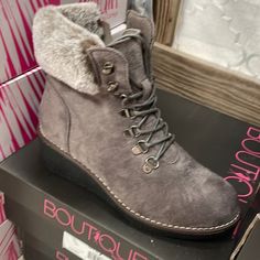 Nwt Corkys Lace Booties, Girls Tote, Grey Booties, Shoes Grey, Metallic Heels, Grey Boots, Lace Up Ankle Boots, Black Star, Wedge Boots