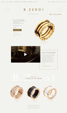 the website design for bzerroli is shown in gold, black and white