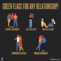 an image of people hugging each other with the words green flags for any relationship on it