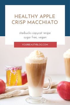 healthy apple crisp macchiato recipe with text overlay