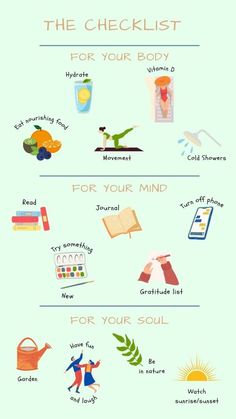 Mind Body Soul Illustration, Mind Body Soul Self Care Ideas, Self Care Check In, Body Checklist, Best Planner App, Freelance Ideas, Take Care Of Your Mind, Healthy Hacks, Soul Care