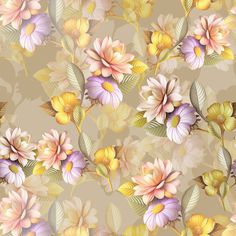 a floral wallpaper with pink, yellow and purple flowers