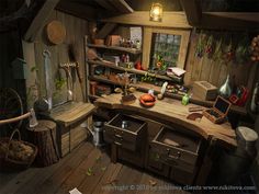 Deadtime stories 09 by kidy-kat on deviantART Hidden Object Game, Interior Concept, Matte Painting, Animation Background, Environment Design, Environment Concept Art, Environmental Art, A Kitchen, Log Cabin