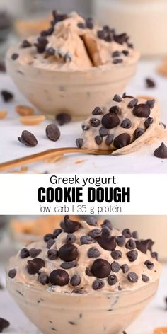 Yogurt Cookie Dough, Greek Yogurt Cookie Dough, Greek Yogurt Cookies, Protein Greek Yogurt, Cookie Dough Yogurt, Healthy Protein Desserts, High Protein Desserts, Healthy Protein Snacks, Healthy High Protein Meals