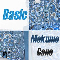 an advertisement for a game called basic mokume, with blue swirls on it