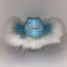 Capri Sun Halloween Costume, Caprisun Hat, Capri Sun Hat, Bud Light Cowboy Hat, Cowboy Hat Drinks, Cowboy Hat Glitter, School Spirit Cowboy Hats, Cowboy Hat Design Ideas