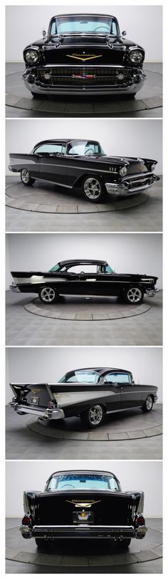 four different views of an old black car