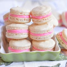 there are many different types of macaroons in the tray