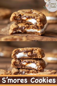 there are three cookies with marshmallows on them