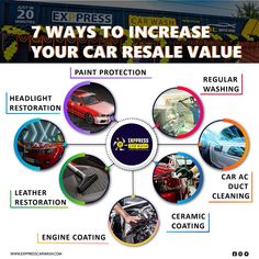 the seven ways to increase your car's resale value info graphic is shown