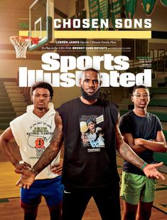 the cover of chosen sons sports illustrated featuring two men standing in front of a basketball hoop