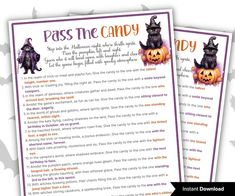 two halloween cards with the words pass me candy