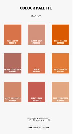 the color palette for terracotta is shown in orange, red and pink tones