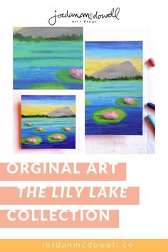 three paintings with the title original art the lily lake collection