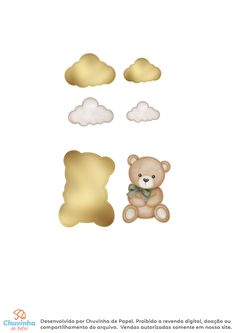 a teddy bear sitting on top of a piece of bread with clouds in the background