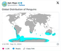 an image of a world map with the words global distribution of penguins on it