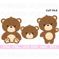 three brown teddy bears cut file for cutting, svg, png and dxf