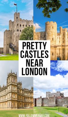 the castle is surrounded by many different pictures and text that reads pretty castles near london