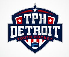 the detroit youth hockey logo is shown in red, white and blue with stars on it